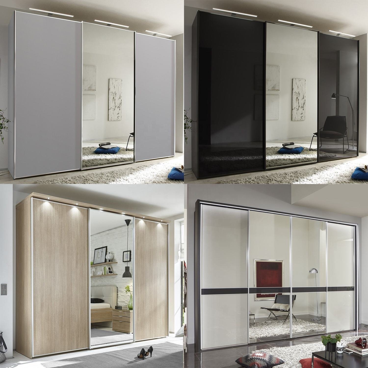 Door Bedroom Wall Design Wooden Cabinet Clothes Wardrobe with Mirror - Image 2