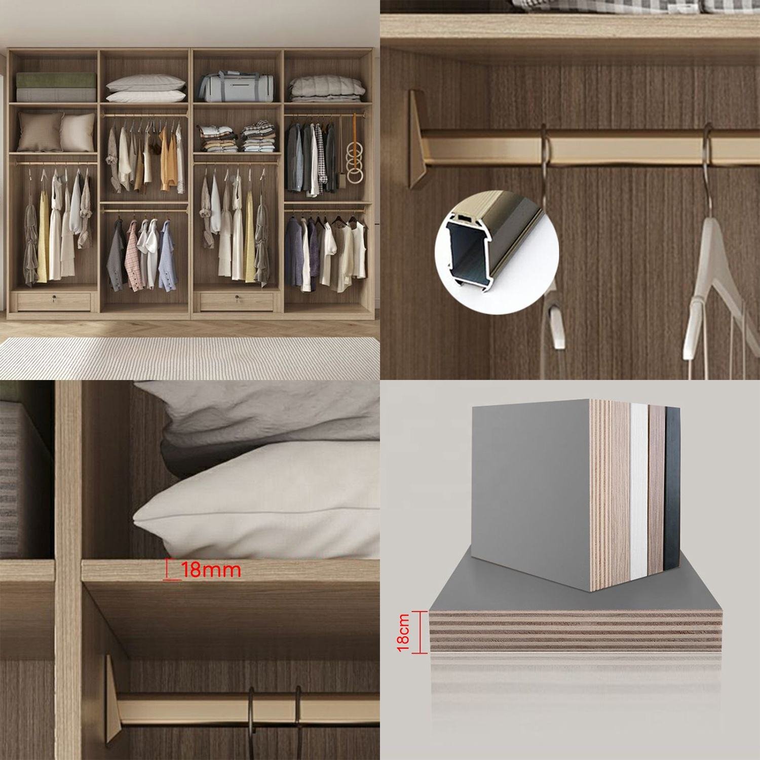 Door Bedroom Wall Design Wooden Cabinet Clothes Wardrobe with Mirror - Image 3