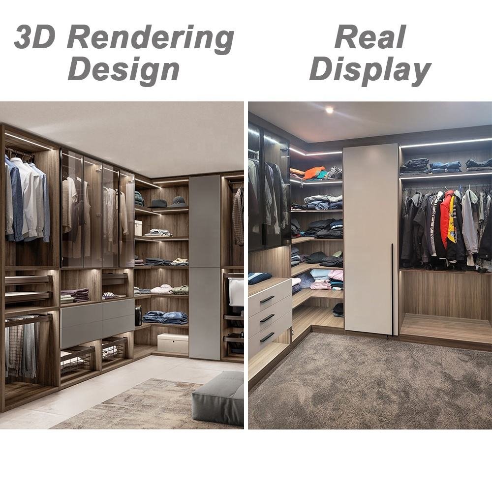 Door Bedroom Wall Design Wooden Cabinet Clothes Wardrobe with Mirror - Image 4