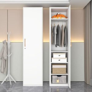 Single Door Steel Steel Clothes Cabinet Full Height Swing Door Cupboard